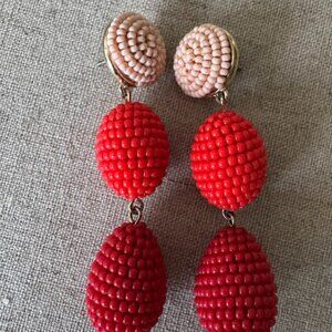 Stella & Dot Signed Hand-Beaded Blush Orange Red Dangle Drop Earrings